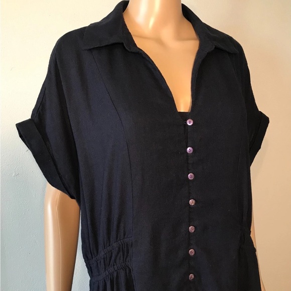 Unbranded Women's Dress Size 2X Navy Blue Button Up Cap Sleeve Linen Blend Maxi - Picture 2 of 10